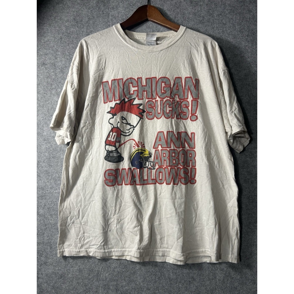 Vintage Michigan Sucks Ann Arbor Swallows T-Shirt XL Gildan Double Sided Rivalry
